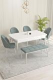 Rovena Olbia Beyaz 80x132 Açılabilir Suntalam Yemek Odası Takımı 4 Adet Sandalye+1 Bench