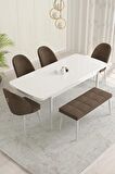 Rovena Olbia Beyaz 80x132 Açılabilir Suntalam Yemek Odası Takımı 4 Adet Sandalye+1 Bench