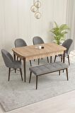 Rovena Olbia Meşe 80x132 Açılabilir Suntalam Yemek Odası Takımı 4 Adet Sandalye+1 Bench