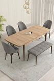 Rovena Olbia Meşe 80x132 Açılabilir Suntalam Yemek Odası Takımı 4 Adet Sandalye+1 Bench