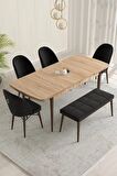 Rovena Olbia Meşe 80x132 Açılabilir Suntalam Yemek Odası Takımı 4 Adet Sandalye+1 Bench