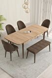 Rovena Olbia Meşe 80x132 Açılabilir Suntalam Yemek Odası Takımı 4 Adet Sandalye+1 Bench