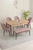 Rovena Olbia Meşe 80x132 Açılabilir Suntalam Yemek Odası Takımı 4 Adet Sandalye+1 Bench