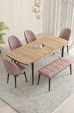 Rovena Olbia Meşe 80x132 Açılabilir Suntalam Yemek Odası Takımı 4 Adet Sandalye+1 Bench