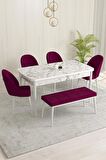 Rovena Olbia Beyaz Mermer 80x132 Açılabilir Suntalam Yemek Odası Takımı 4 Adet Sandalye+1 Bench