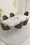 Rovena Olbia Beyaz Mermer 80x132 Açılabilir Suntalam Yemek Odası Takımı 6 Adet Sandalye