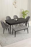 Rovena Olbia Siyah Mermer 80x132 Açılabilir Suntalam Yemek Odası Takımı 4 Adet Sandalye+1 Bench