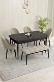 Rovena Olbia Siyah Mermer 80x132 Açılabilir Suntalam Yemek Odası Takımı 4 Adet Sandalye+1 Bench