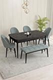 Rovena Olbia Siyah Mermer 80x132 Açılabilir Suntalam Yemek Odası Takımı 4 Adet Sandalye+1 Bench