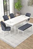 Rovena Novana Beyaz 80x132 Açılabilir Suntalam Yemek Odası Takımı 4 Adet Sandalye + 1 Bench