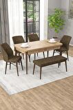 Rovena Novana Meşe 80x132 Açılabilir Suntalam Yemek Odası Takımı 4 Adet Sandalye + 1 Bench