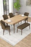 Rovena Novana Meşe 80x132 Açılabilir Suntalam Yemek Odası Takımı 4 Adet Sandalye + 1 Bench