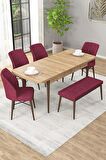 Rovena Novana Meşe 80x132 Açılabilir Suntalam Yemek Odası Takımı 4 Adet Sandalye + 1 Bench