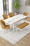Rovena Novana Beyaz Mermer 80x132 Açılabilir Suntalam Yemek Odası Takımı 4 Adet Sandalye + 1 Bench