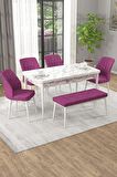 Rovena Novana Beyaz Mermer 80x132 Açılabilir Suntalam Yemek Odası Takımı 4 Adet Sandalye + 1 Bench