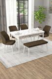 Rovena Novana Beyaz Mermer 80x132 Açılabilir Suntalam Yemek Odası Takımı 4 Adet Sandalye + 1 Bench