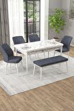 Rovena Novana Beyaz Mermer 80x132 Açılabilir Suntalam Yemek Odası Takımı 4 Adet Sandalye + 1 Bench