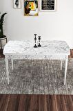 Rovena Novana Beyaz Mermer 80x132 Açılabilir Suntalam Yemek Odası Takımı 4 Adet Sandalye + 1 Bench