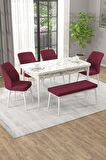 Rovena Novana Beyaz Mermer 80x132 Açılabilir Suntalam Yemek Odası Takımı 4 Adet Sandalye + 1 Bench