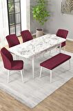Rovena Novana Beyaz Mermer 80x132 Açılabilir Suntalam Yemek Odası Takımı 4 Adet Sandalye + 1 Bench