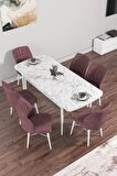 Rovena Novana Beyaz Mermer 80x132 Açılabilir Suntalam Yemek Odası Takımı 6 Adet Sandalye