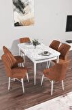 Rovena Novana Beyaz Mermer 80x132 Açılabilir Suntalam Yemek Odası Takımı 6 Adet Sandalye