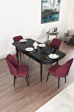 Rovena Novana Siyah Mermer 80x132 Açılabilir Suntalam Yemek Odası Takımı 4 Adet Sandalye
