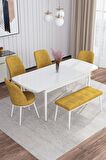 Rovena Marin Beyaz 80x132 Açılabilir Suntalam Yemek Odası Takımı 4 Adet Sandalye + 1 Bench