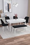 Rovena Marin Beyaz 80x132 Açılabilir Suntalam Yemek Odası Takımı 4 Adet Sandalye + 1 Bench