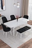 Rovena Marin Beyaz 80x132 Açılabilir Suntalam Yemek Odası Takımı 4 Adet Sandalye + 1 Bench