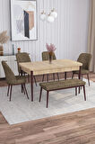 Rovena Marin Meşe 80x132 Açılabilir Suntalam Yemek Odası Takımı 4 Adet Sandalye + 1 Bench