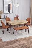 Rovena Marin Meşe 80x132 Açılabilir Suntalam Yemek Odası Takımı 4 Adet Sandalye + 1 Bench
