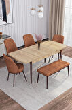 Rovena Marin Meşe 80x132 Açılabilir Suntalam Yemek Odası Takımı 4 Adet Sandalye + 1 Bench