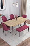 Rovena Marin Meşe 80x132 Açılabilir Suntalam Yemek Odası Takımı 4 Adet Sandalye + 1 Bench