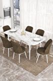 Rovena Marin Beyaz Mermer 80x132 Açılabilir Suntalam Yemek Odası Takımı 6 Adet Sandalye