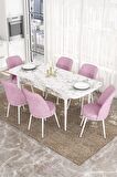 Rovena Marin Beyaz Mermer 80x132 Açılabilir Suntalam Yemek Odası Takımı 6 Adet Sandalye