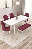 Rovena Zayn Beyaz 80x132 Açılabilir Suntalam Yemek Odası Takımı 4 Adet Sandalye + 1 Bench