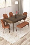 Rovena Zayn Barok 80x132 Açılabilir Suntalam Yemek Odası Takımı 4 Adet Sandalye + 1 Bench