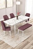 Rovena Zayn Beyaz Mermer 80x132 Açılabilir Suntalam Yemek Odası Takımı 4 Adet Sandalye + 1 Bench