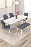 Rovena Zayn Beyaz Mermer 80x132 Açılabilir Suntalam Yemek Odası Takımı 4 Adet Sandalye + 1 Bench
