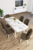 Rovena Zayn Beyaz Mermer 80x132 Açılabilir Suntalam Yemek Odası Takımı 6 Adet Sandalye