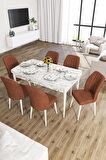 Rovena Zayn Beyaz Mermer 80x132 Açılabilir Suntalam Yemek Odası Takımı 6 Adet Sandalye