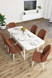 Rovena Zayn Beyaz Mermer 80x132 Açılabilir Suntalam Yemek Odası Takımı 6 Adet Sandalye