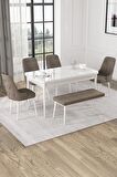 Rovena Alya Beyaz 80x132 Açılabilir Mdf Mutfak Masası Takımı 4 Adet Sandalye+1 Bench