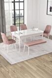 Rovena Alya Beyaz 80x132 Açılabilir Mdf Mutfak Masası Takımı 4 Adet Sandalye+1 Bench