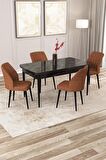 Rovena Zayn Siyah Mermer 80x132 Açılabilir Suntalam Yemek Odası Takımı 4 Adet Sandalye