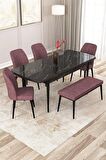 Rovena Zayn Siyah Mermer 80x132 Açılabilir Suntalam Yemek Odası Takımı 4 Adet Sandalye + 1 Bench