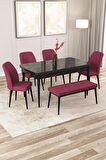 Rovena Zayn Siyah Mermer 80x132 Açılabilir Suntalam Yemek Odası Takımı 4 Adet Sandalye + 1 Bench