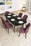 Rovena Zayn Siyah Mermer 80x132 Açılabilir Suntalam Yemek Odası Takımı 6 Adet Sandalye