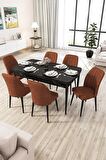 Rovena Zayn Siyah Mermer 80x132 Açılabilir Suntalam Yemek Odası Takımı 6 Adet Sandalye
